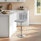 Yaheetech Single Bar Stool, PU Leather Adjustable Barstools, Modern Counter Stools with Back and Footrest, Counter Height Barstools for Bar, Kitchen, Dining Room, Light Gray