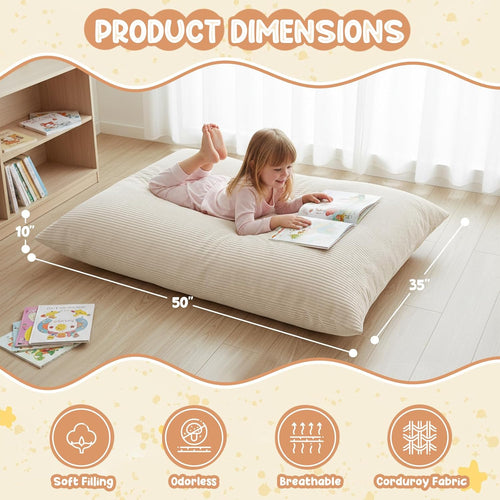 3 in 1 Kids Bean Bag Chair Bed – Foldable Bean Bag to Lounger & Floor Mattress, High-Density Foam Filling Bean Bag, Child Floor Sofa for Reading, Sleeping, Gaming & Relaxation,Beige