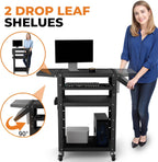Mobile AV Cart with Pullout Keyboard Tray, Rolling Computer Cart Height Adjustable Rolling Media Utility Cart with 4 Wheels, 4 Outlets, Perfect for Home or Office Us