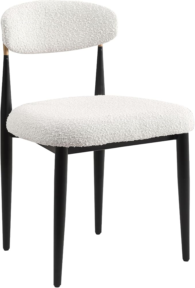 Morden Fort Modern Dining Chairs Set of 4, White Armless Chairs with Curved Backrest and Black Metal Legs for Dining Room, Kitchen, Living Room, Apartment