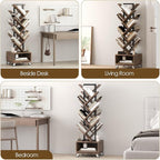 49" Rotating Tree Bookshelf, 7 Tier Double Sided Shelf, Wood Corner Bookshelf with Wheels, 360 Display Spinning Bookcase Storage Rack, Ideal for Small Rooms, Easy Assembly, Rustic Brown