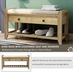 39″ Storage Bench with Cushioned Seat and Drawers,Multipurpose Wooden Entryway Ottoman,Hidden Compartment Organizing Shoe Rack,for Bedroom Hallway Porch,Gray