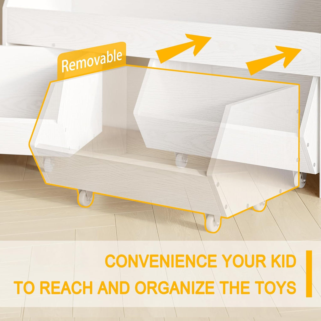 Toy Storage Organizer for Kids, Toy Storage Cabinet with Drawers, Boys and Girls Toy Shelf with Wheels, Toy Organizer Kids Bookshelf with Storage for Nursery, Playroom, Bedroom (White)