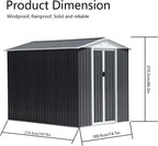 6x9ft Outdoor Metal Storage Shed Waterproof Garden Shed with Lockable Door, Windows & Vents, Tool Metal Storage for Patio Furniture Lawnmower（Grey）