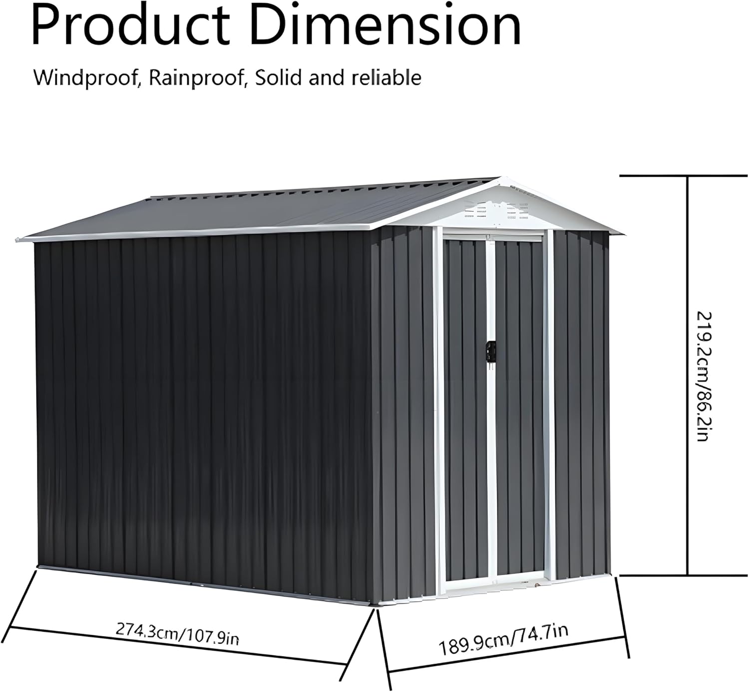 6x9ft Outdoor Metal Storage Shed Waterproof Garden Shed with Lockable Door, Windows & Vents, Tool Metal Storage for Patio Furniture Lawnmower（Grey）