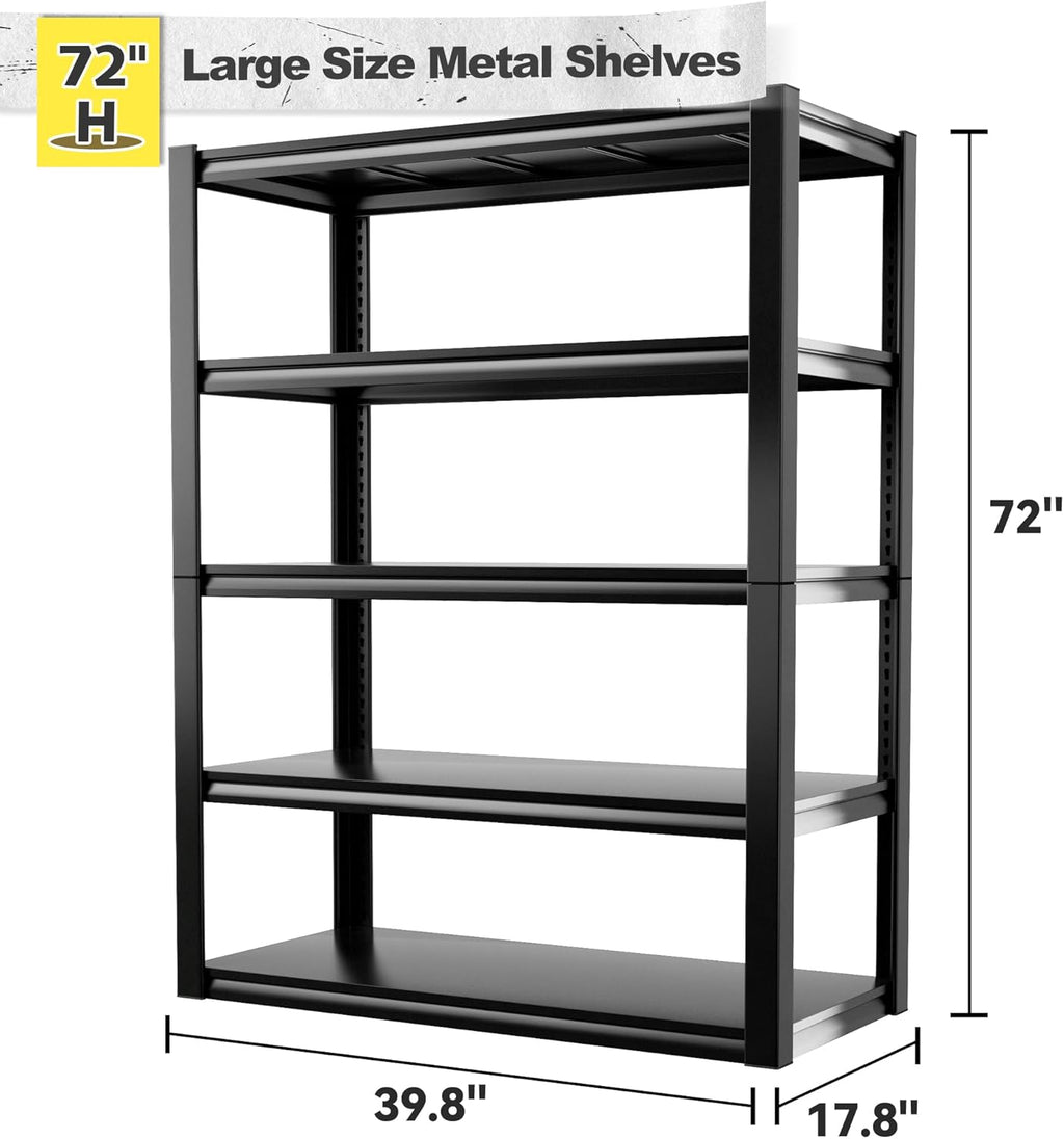 REIBII Garage Shelving Heavy Duty Storage Shelves, Extra Large Adjustable Storage Rack with 5 Tier Metal Shelving 2500LBS Heavy Duty Shelf for Garage Kitchen Pantry Warehouse Basement, 4 Pack