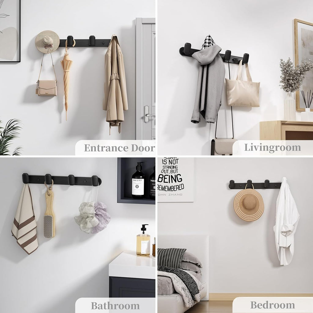 Coat Rack Wall Mount Black, 4 Hooks Rack Metal Coat Hanger Wall for Hanging Hat Purse and Robes, Towel Hook for Bathrooms and Entryway (1 Pack)
