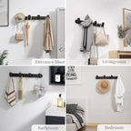 Coat Rack Wall Mount Black, 4 Hooks Rack Metal Coat Hanger Wall for Hanging Hat Purse and Robes, Towel Hook for Bathrooms and Entryway (1 Pack)