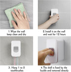 2 Slot Toothbrush Holder and Toothpaste Dispenser Wall Mounted, Automatic Toothpaste Squeezer, 2 in 1 Tooth Brush Toothpaste Organizer for Shower (White)