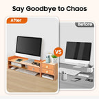 Wood Monitor Stand With Drawers,Desk Organizer With Lockable Drawer & Phone Holder, Computer Monitor Riser Stand With Storage Shelf,Multi-Purpose Desktop Storage Stand For Computer, Laptop, Printer