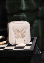 S.Leaf Travel Jewelry Organizer Boxes for Women Small Portable Necklace Earrings Bracelet Rings Travel Case Best Friend Birthday Gifts for Women Trendy (Butterfly_Beige_Gold)