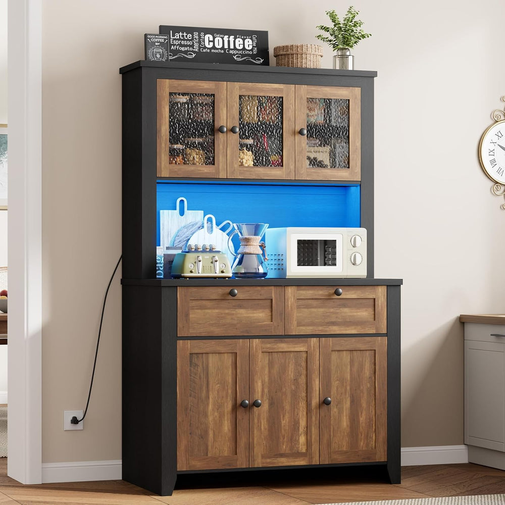 GarveeHome 66" Tall Pantry Cabinet with Power Outlet & LED Light, Ki...