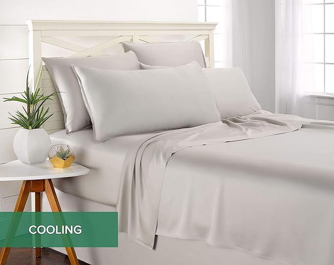 Short Queen Sheets by Pure Bamboo for RV Camper (60"x75") - Genuine 100% Organic Viscose Derived from Bamboo Bed Sheet Set, Soft & Cooling, Lifetime Quality Promise (Short Queen, Silver Pearl)