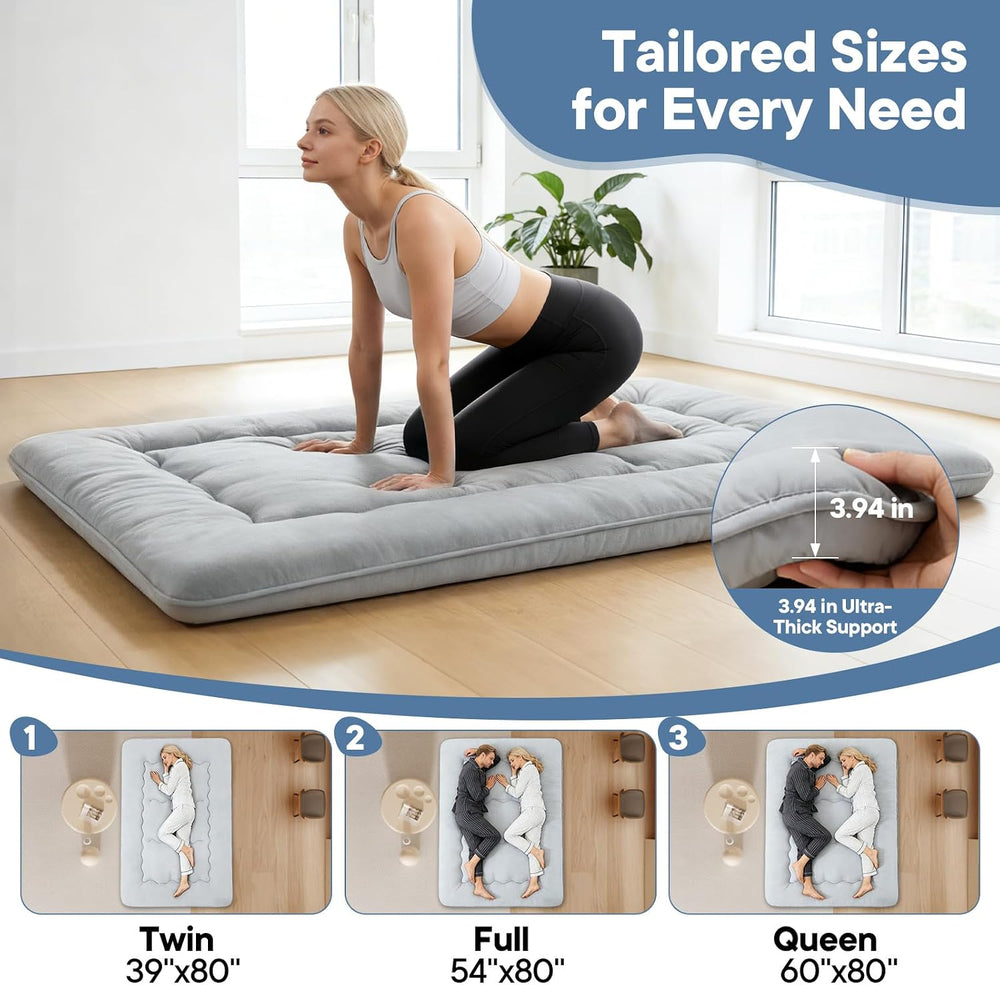 DUMOS Japanese Floor Mattress Twin Size, 4" Thick Futon Mattress, Gray |...
