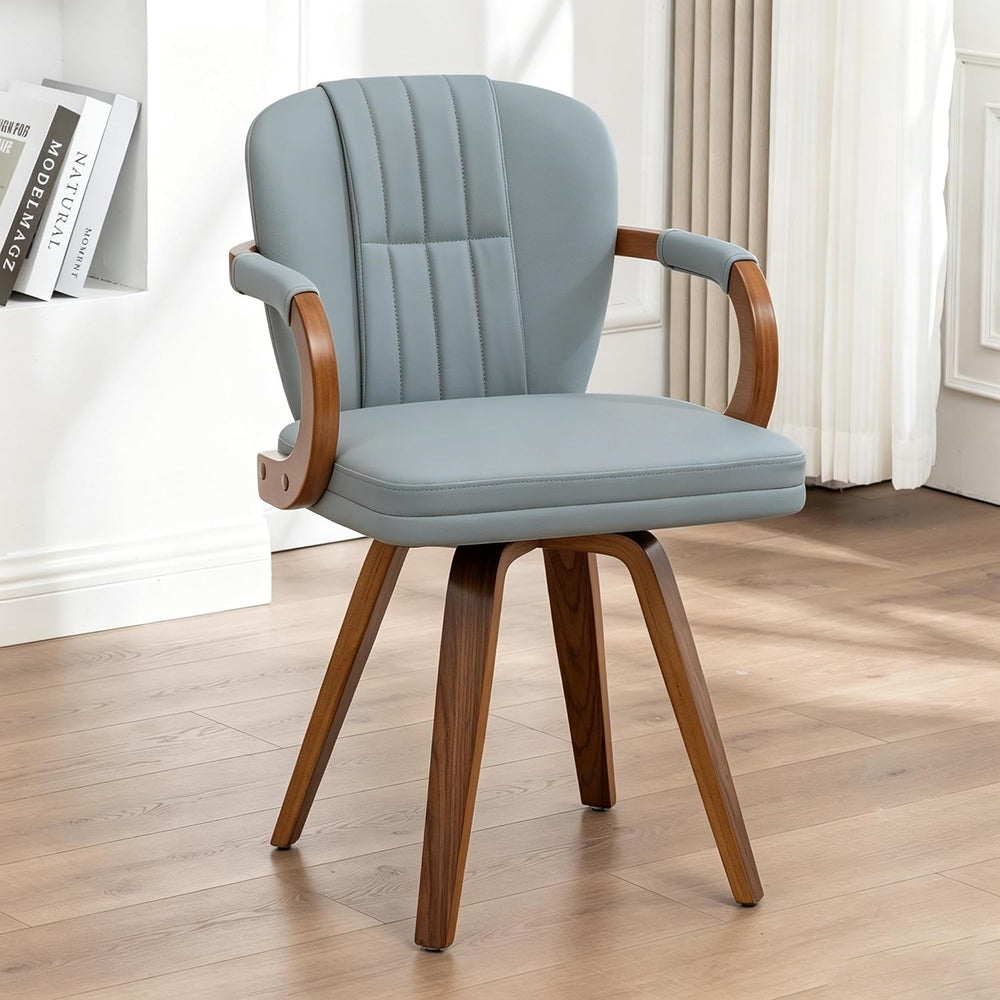 Swivel Dining Chairs with Arms | Mid Century Modern Blue Faux Leather Kitchen...