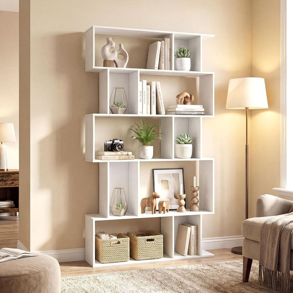 Giantex 5-Tier Bookshelf, 10-Cube White Geometric Bookcase with 5 Closed-Back...