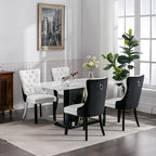 Dining Room Chairs Set of 4, Upholstered Tufted Dining Chairs with High Back, Nailhead Trim and Solid Wood Legs, Modern Dining Chair for Dining Room, White Pu Leather Splicing Black Velvet