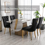 Black Velvet Dining Chairs Set of 4, Upholstered Dining Room Chairs with Back Ring Pull Trim and Golden Stainless Steel Legs,Modern Dining Chairs for Dining Room,Kitchen(Black)