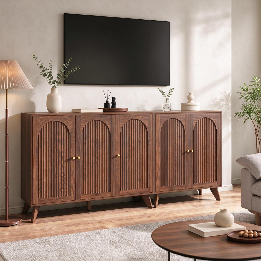 Modern Arched Storage Cabinet 47"W Wood Sideboard Buffet Cabinet Walnut