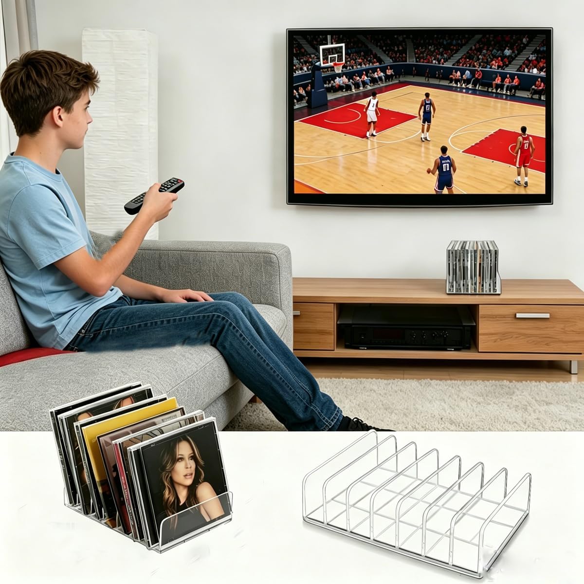 2 Pack Clear Acrylic CD Holder: CD Organizer & DVD/CD Rack - Vinyl Record Storage Holds up to 28 Standard CD Cases, CD Display Shelf for Media Music Collection and Desktop Storage