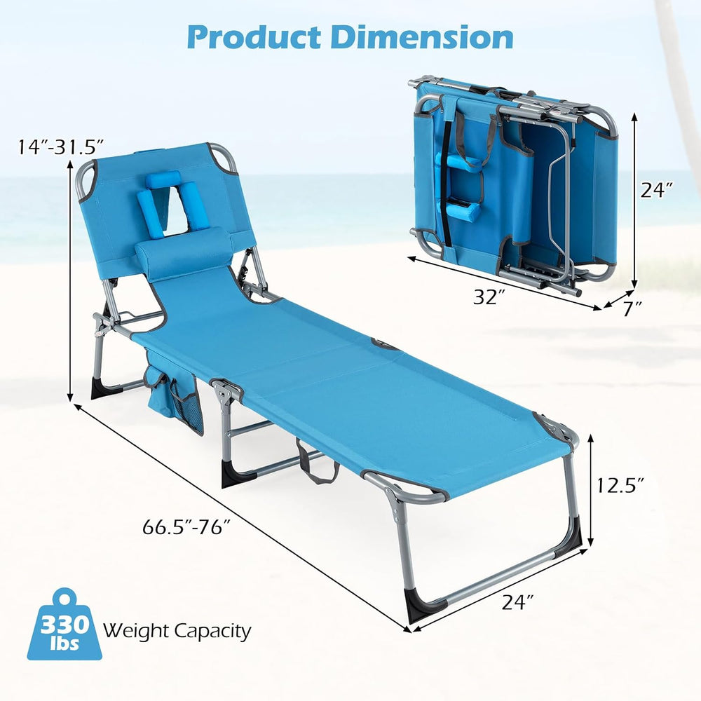 Goplus Tanning Chair, Folding Adjustable Patio Lounge Chair with Face Hole, R...