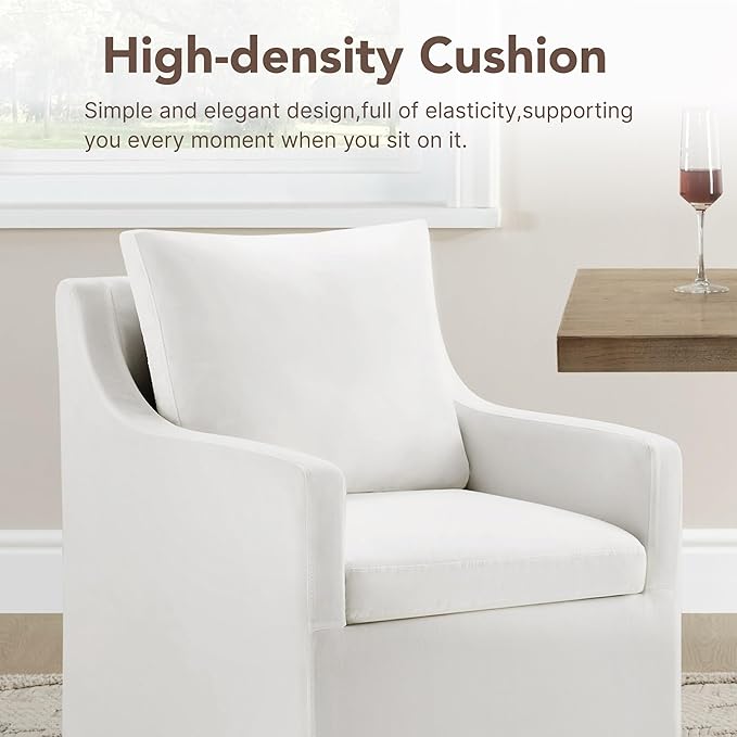 Upholstered Dining Chairs Set of 4, Modern Dining Room Chairs with Casters & Washable Cover, Rolling Accent Chair with Hidden Storage for Kitchen, Farmhouse, Living Room, White, 4 Box