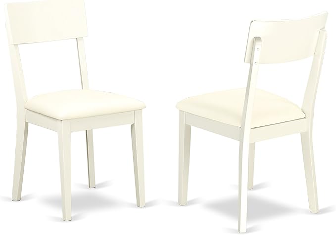 East West Furniture DLAD5-LWH-LC 5 Piece Modern Dining Table Set Includes a Round Wooden Table with Dropleaf and 4 Faux Leather Dining Room Chairs, 42x42 Inch, Linen White