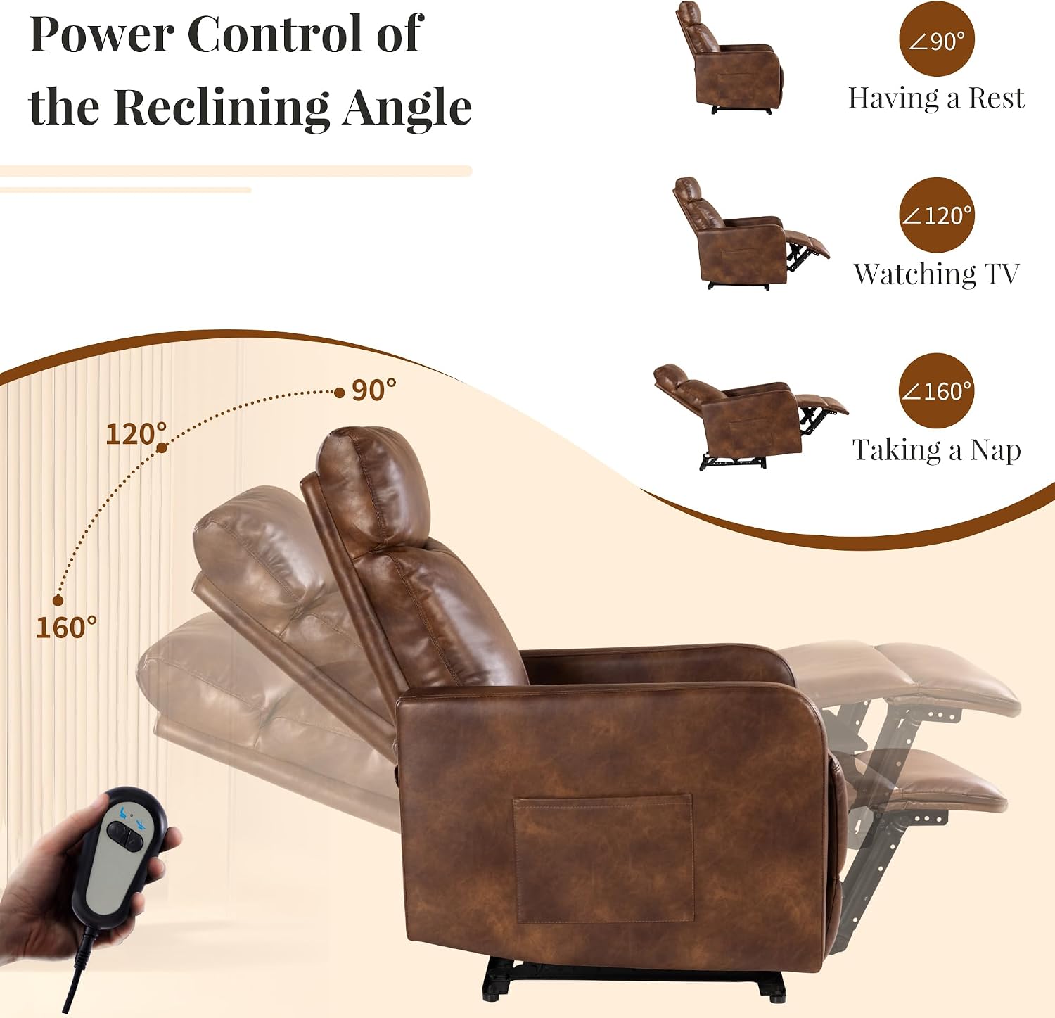 Zero Wall Power Recliner Chairs, Small Recliner for Small Spaces and Petite People Man Woman (1, Faux Leather Light Brown)