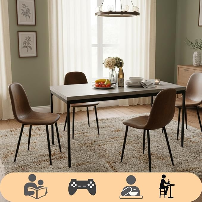 Homy Casa Dining Chairs Set of 4 Modern Style Mid Century Chair for Kitchen Dining Room Accent Chair in Dark Brown, Black Leg 16.9 in x 18.1 in x 33.9 in