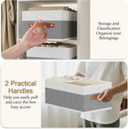 Storage Baskets, 16.1 × 9.8 × 6.5 Inch Drawer Organizers with Handles, Fabric Storage Bins for Organizing Shelves, White and Grey, 2-Pack