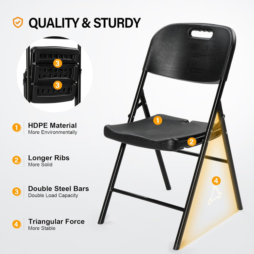 VINGLI Folding Chairs, Heavy Duty Foldable Chair Portable HDPE Plastic Seat w...