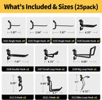Slatwall Hooks 25 Pack, Heavy-Duty Metal Garage Slat Wall Hook Kit (10 Types), Rust-Resistant Storage Hooks for Tools, Ladders, Bikes & Garden Equipment, Fits Standard Slatwall Panels