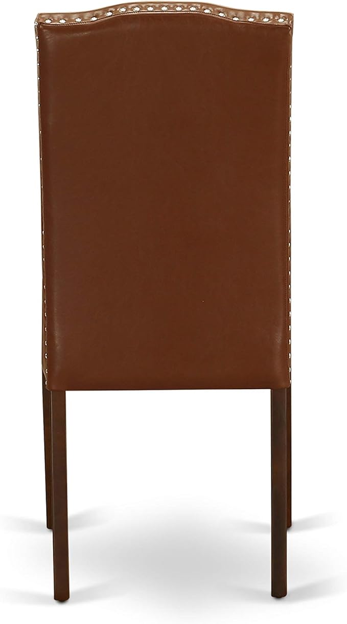 East West Furniture ESEN3-MAH-66 3 Piece Kitchen Table Set Contains a Round Dining Table and 2 Brown Faux Faux Leather Upholstered Chairs, 30x30 Inch, Mahogany