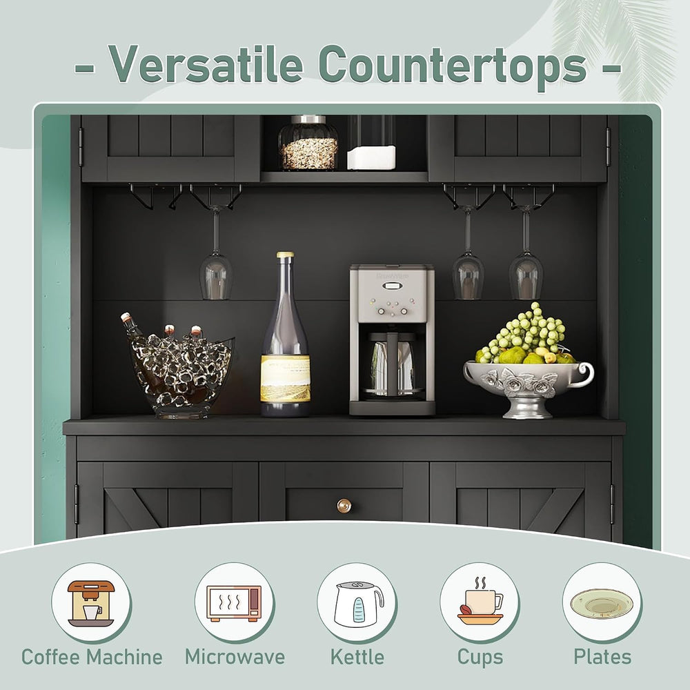 Farmhouse Kitchen Buffet Cabinet with Storage, Black Food Pantry Organizer wi...