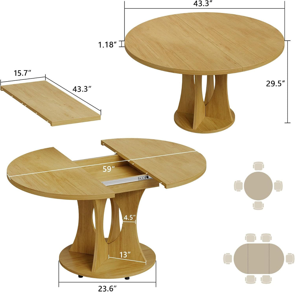 Einhomn 43-59" Extendable Round Dining Table, Kitchen Table for 4-8, Far...