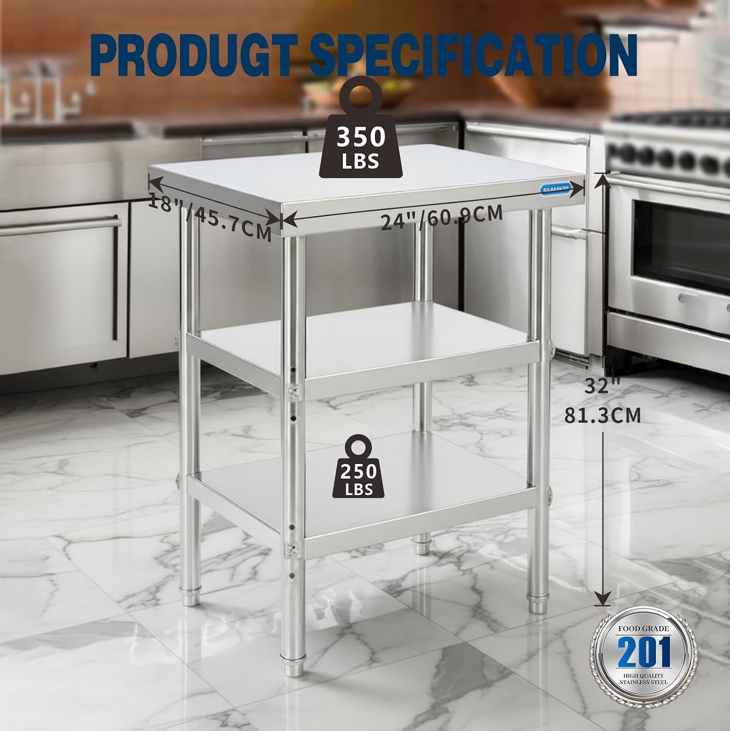 KUARBARR Stainless Steel Table Stainless Steel Prep Table 18 x 24 Inch, NSF Metal Commercial SS Kitchen Prep Worktable for Restaurant Kitchen Garage Warehouse