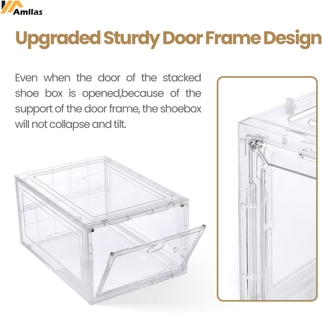12 Pack Clear Shoe Boxes Stackable,Shoe Storage Boxes for Closet,Sturdy Shoe Box Storage Containers with Clear Door,Sneaker Storage,Easy to Assemble,Fit up to US Size 12(13.8”x 9.84”x 7.1”)