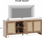 61.5" Rattan TV Stand for TVs up to 65 Inch, 4-Door Boho Entertainment Center with Reinforced Storage Shelf, Modern Media Console & Storage Cabinet for Living Room, Bedroom, Walnut