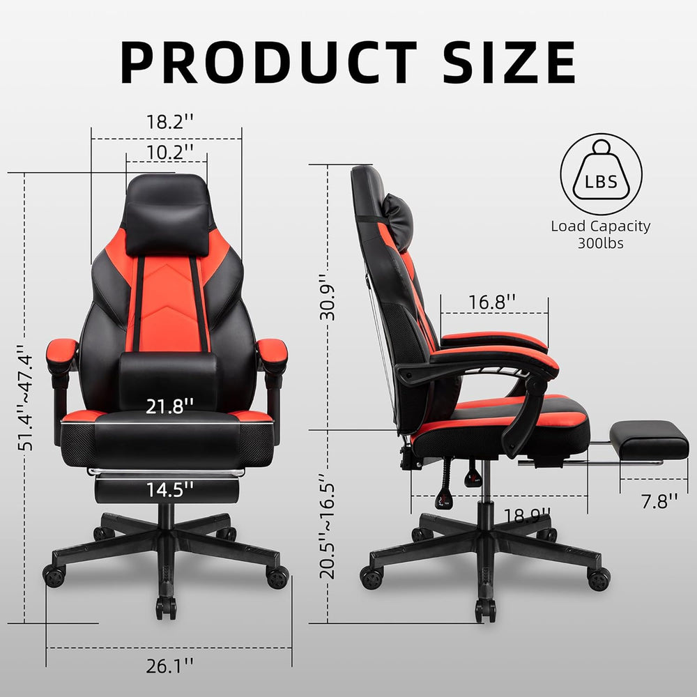 Shintenchi Gaming Chair with Footrest, Massage Lumbar Support, Height Adjustm...