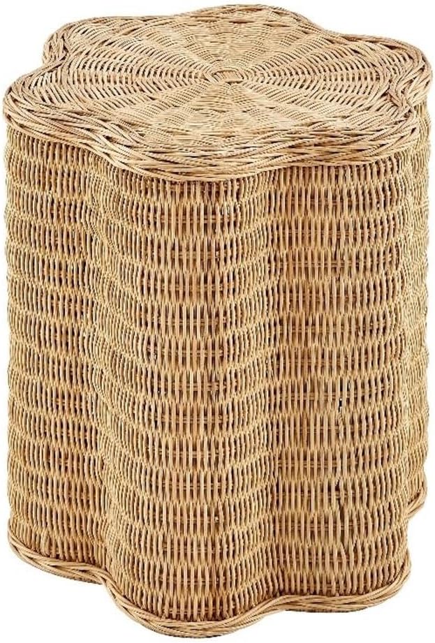 Modway Erika Scalloped Natural Rattan Side Table in Natural – 16 Inch Small R...