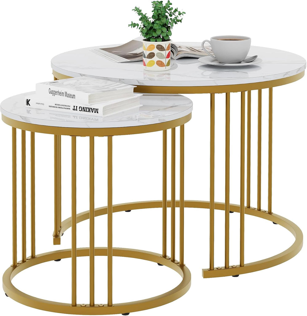 Garden 4 you Coffee Table Faux Marble Nesting Table for Small Place 2 Sets Mo...