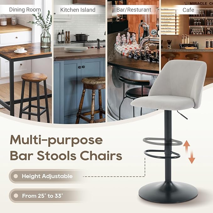 COLAMY Bar Stools Set of 2, Modern Swivel Bar Chairs, Adjustable Upholstered ...