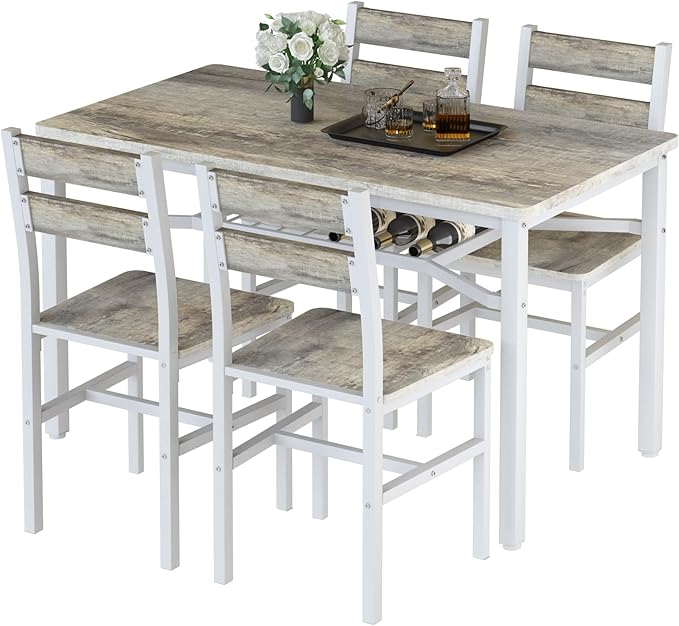 Hooseng Dining Table Set for 4, Wood Kitchen Table Chairs Set with Storage, F...