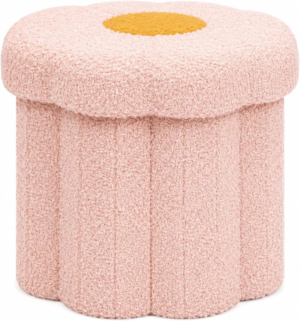 Flower Boucle Storage Ottoman, 12.6" Small Footstool with Padded Seat, F...