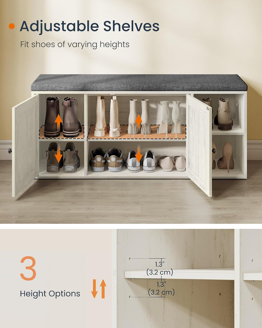SONGMICS HOME Shoe Storage Bench, Snapsemble Superfast Assembly, Shoe Rack Ca...