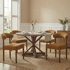 VKNOW Wooden Dining Chairs Set of 4, Modern Upholstered Dining Room Chairs with Walnut Wood Legs and Curved Backrest, Fabric Kitchen Chairs for Farmhouse/Living Room/Dining Room, Orange