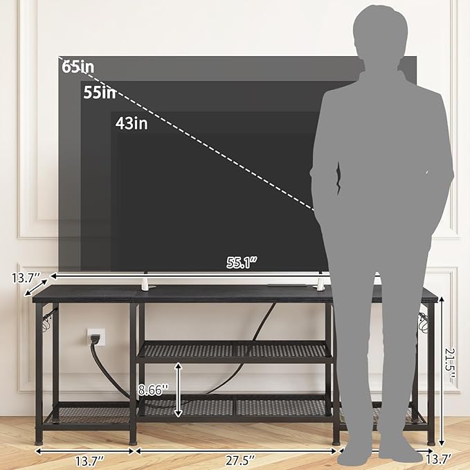 YGEOMER TV Stand for Up to 65 Inch TVs, Entertainment Center with Power Outle...