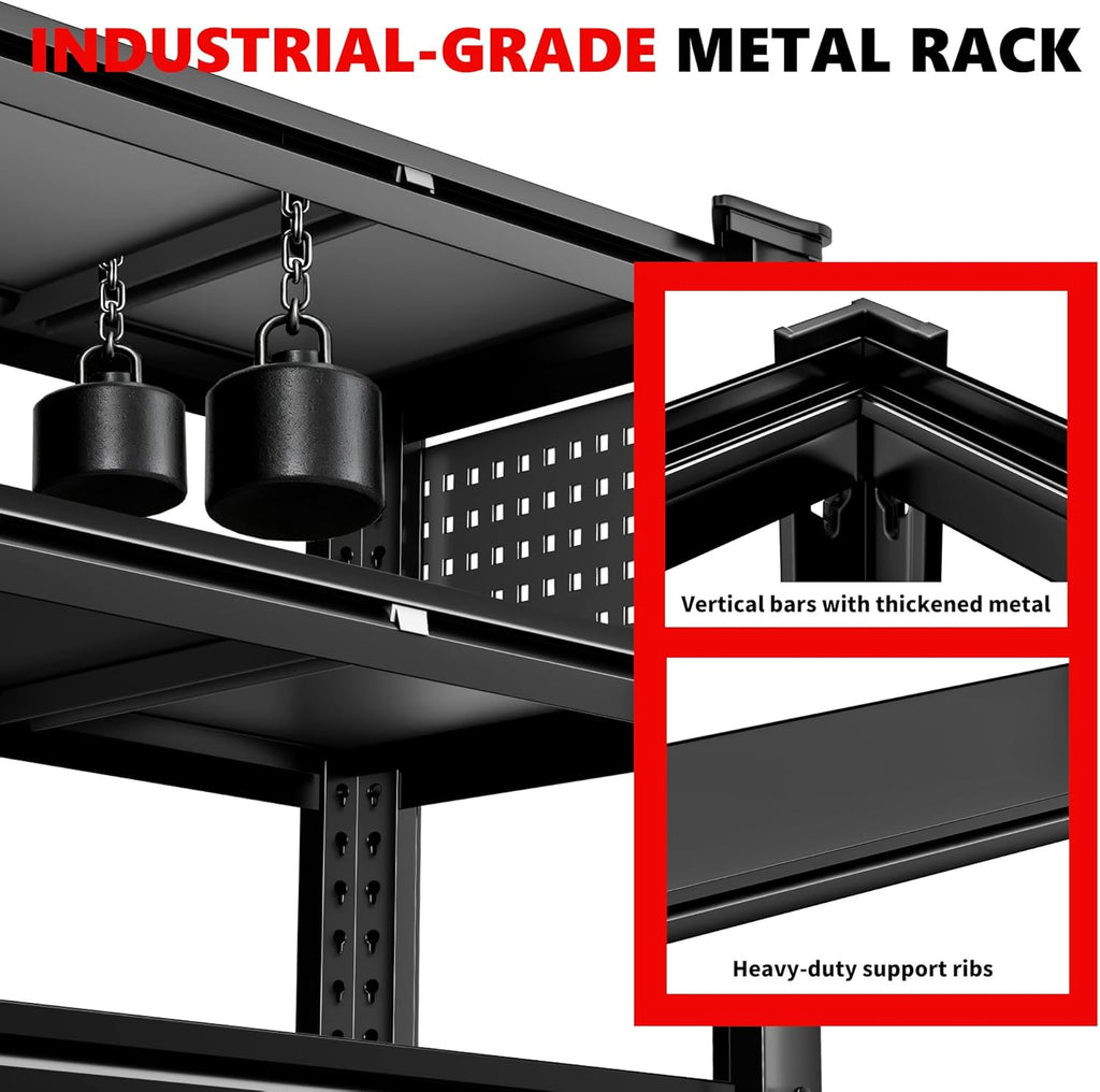 SILVEL 48.2" W Garage Shelving, 5000LBS Heavy Duty Metal Shelving, 2025 Solid Storage Shelves with 2 Side Pegboards, Industrial 5 Tier Shelves for Basement Pantry Warehouse Supermarket, 4 Pack
