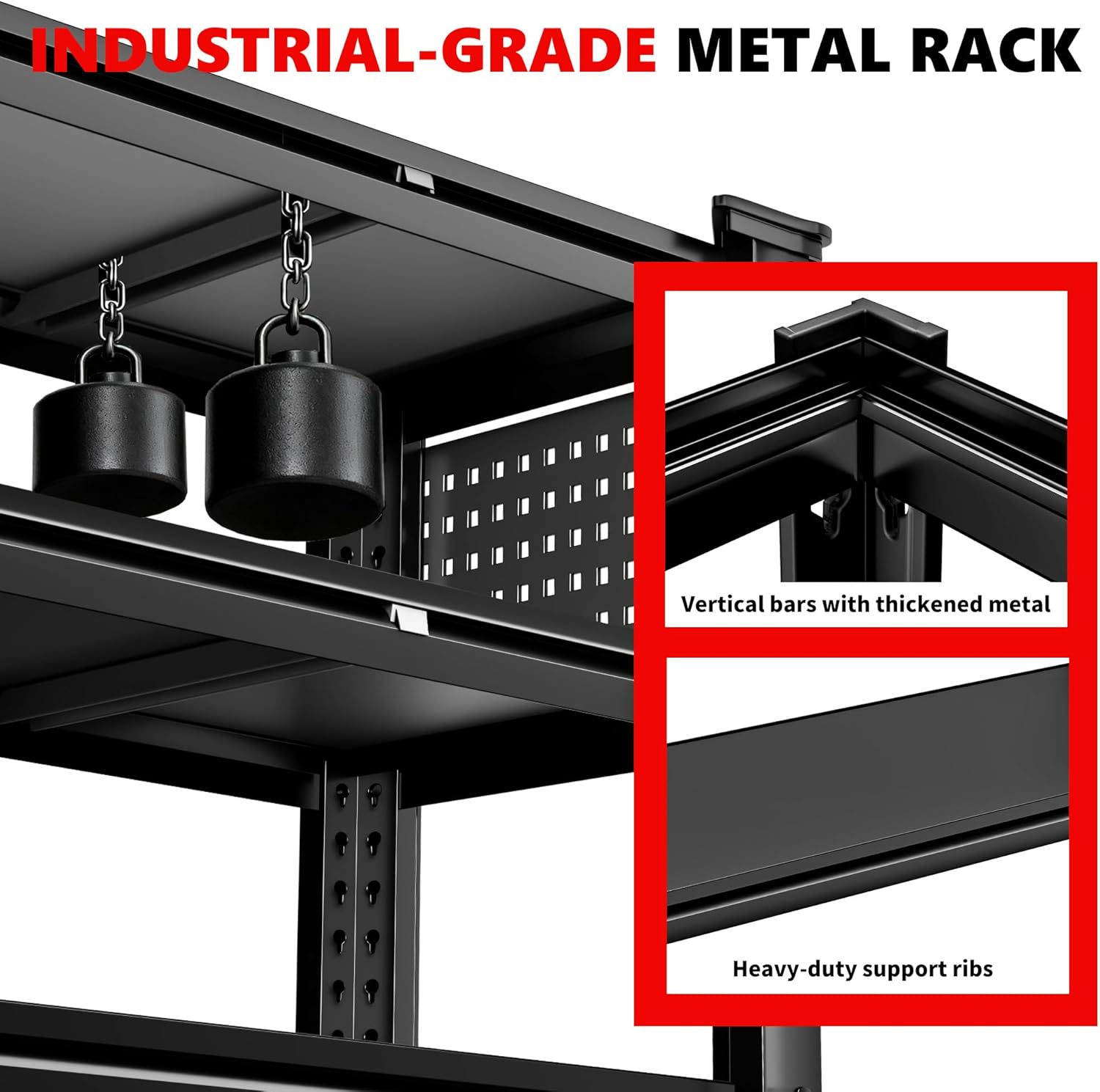 SILVEL 48.2" W Garage Shelving, 5000LBS Heavy Duty Metal Shelving, 2025 Solid Storage Shelves with 2 Side Pegboards, Industrial 5 Tier Shelves for Basement Pantry Warehouse Supermarket, 4 Pack