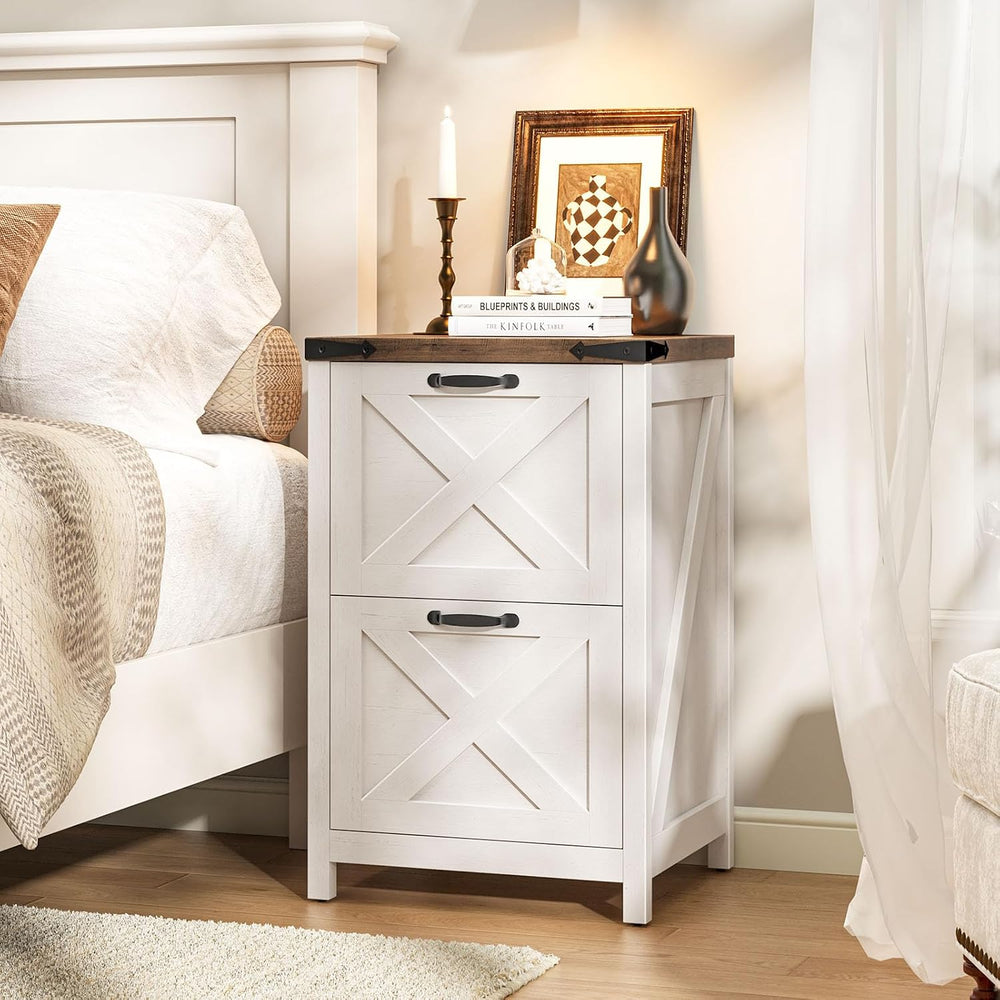 Farmhouse File Cabinet with 2 Drawers for Home Office, White and Brown | Hali...